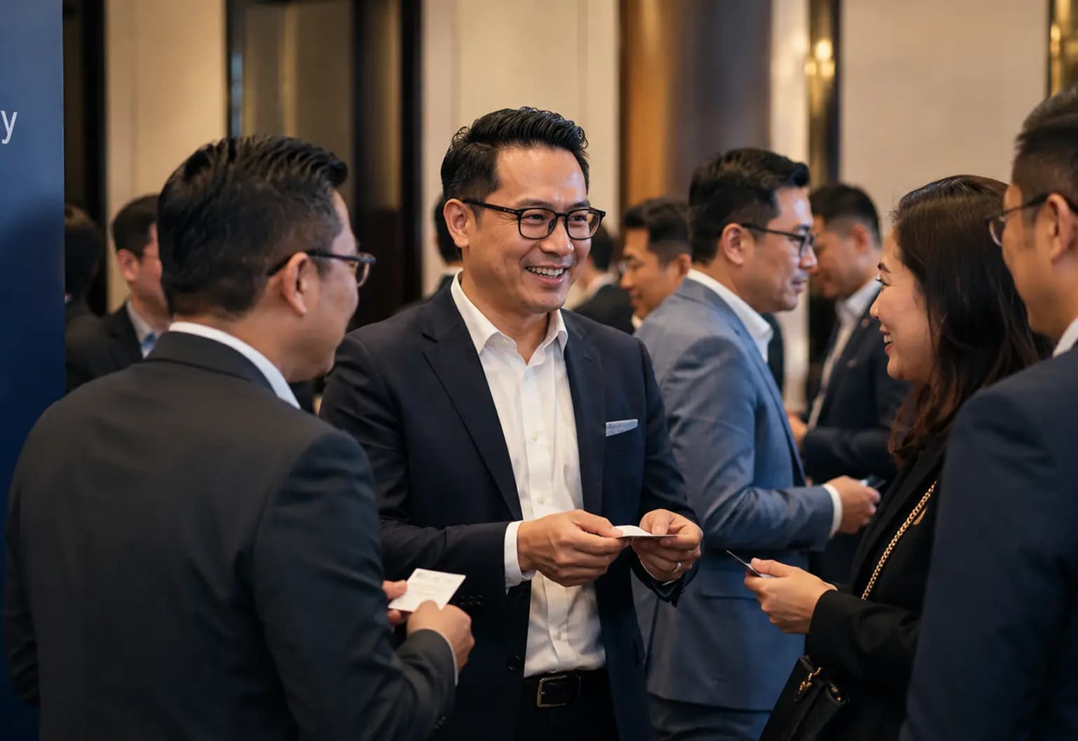 Para profesional bertukar kartu nama dalam acara networking