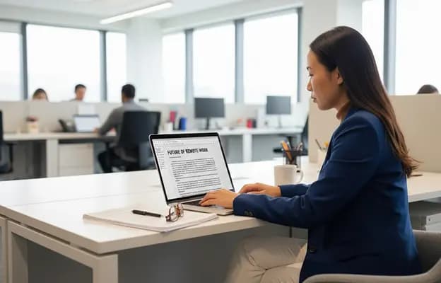 Tim profesional sedang berdiskusi tentang bisnis dengan laptop menampilkan logo Tomazz, dengan latar belakang pemandangan kota Jakarta
