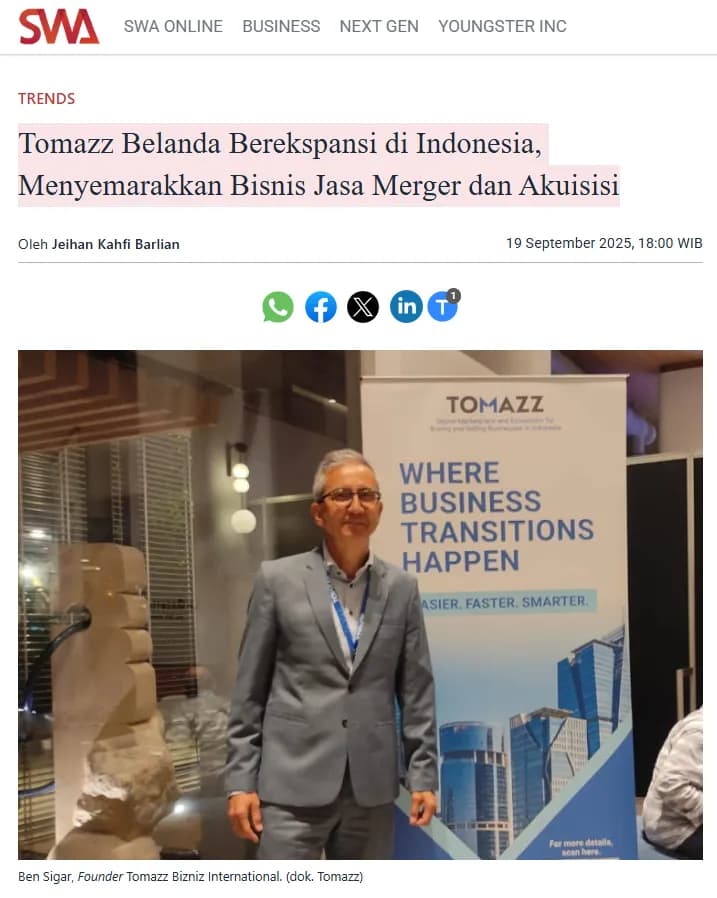 Tomazz Belanda Berekspansi di Indonesia, Menyemarakkan Bisnis Jasa Merger dan Akuisisi